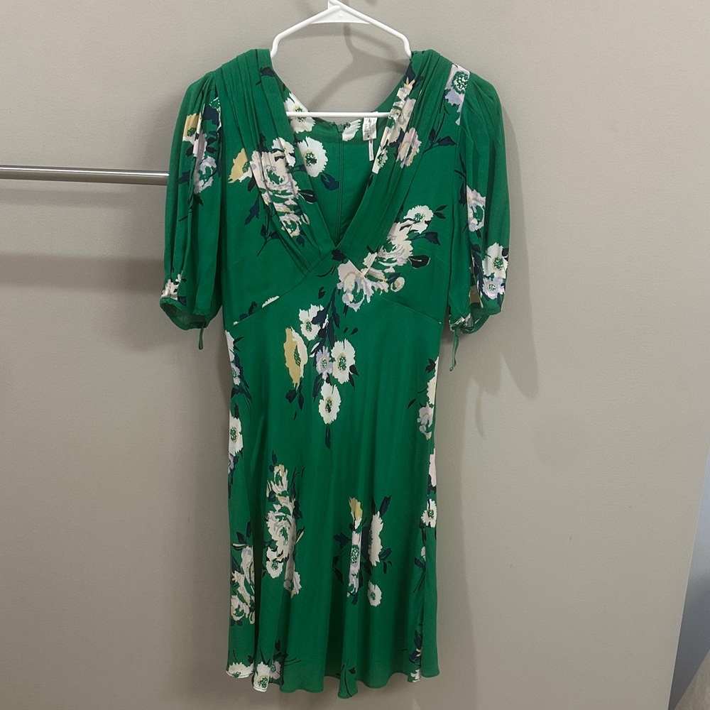 NWOT. Free People Floral Green Mini Dress. Never worn. Dry cleaned.